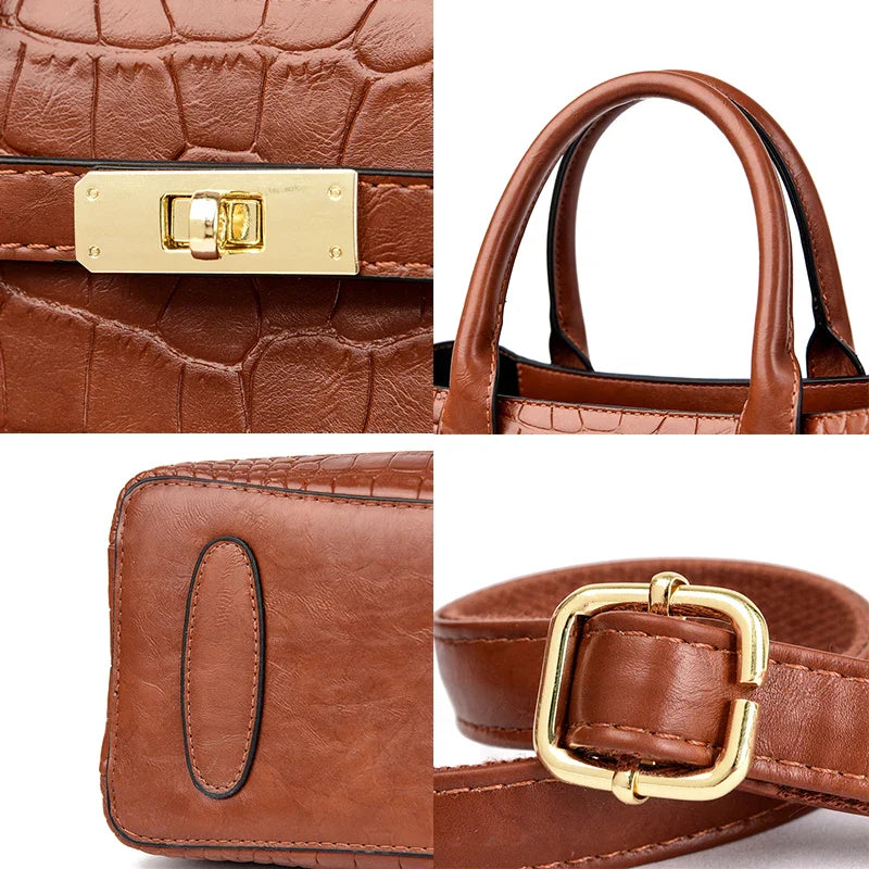 Cartera Tote Rayada Cocodrilo – Tres Compartimentos