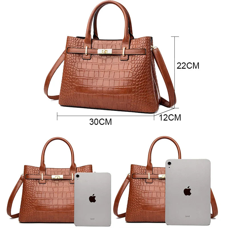Cartera Tote Rayada Cocodrilo – Tres Compartimentos