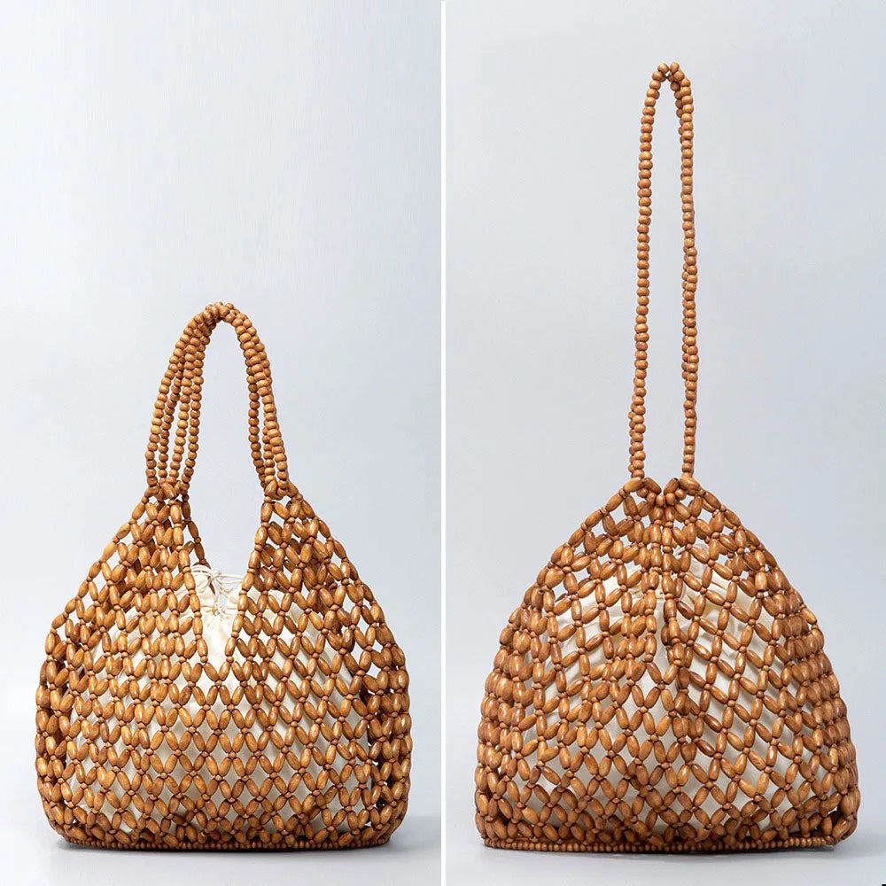 Cartera Tejida con Cuentas de Madera – Estilo Playero